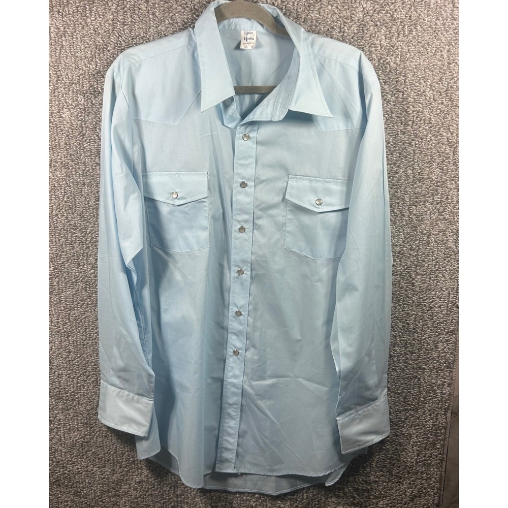 Malco Modes Western‎ Shirt Light Blue Pearl Snap Vintage Mens 17.5 x 35